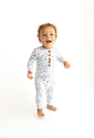 Boy's Long Sleeve Henley Romper - Briella (Hearts, Clouds & Rain) Baby One-Pieces