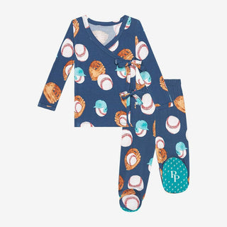 Boy's Long Sleeve Tie Front Kimono with Footed Legging Outfit Set - Homer (Baseball) Baby & Toddler Outfits