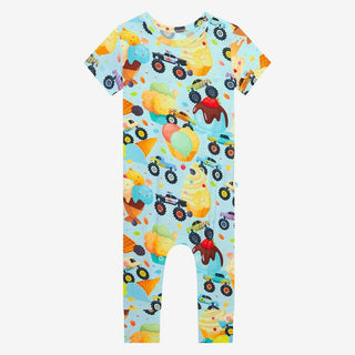 Boy's Bamboo Short Sleeve Basic Romper - Monster Trucks Baby One-Pieces