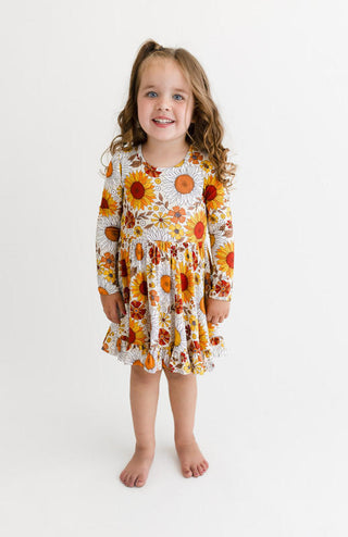 Girl's Bamboo Long Sleeve Ruffled Twirl Dress - Goldie (Floral) Baby & Toddler Dresses