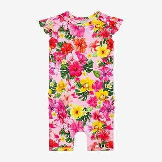 Girl's Basic Ruffled Cap Sleeve Short Length Romper - Malana (Hibiscus) Baby One-Pieces