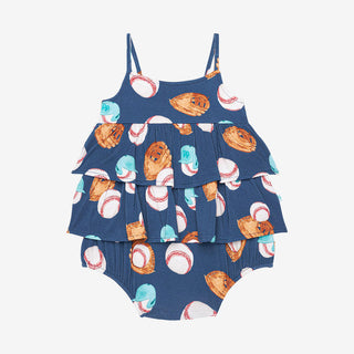 Girl's Basic Ruffled Spaghetti Romper - Homer (Baseball) Baby One-Pieces