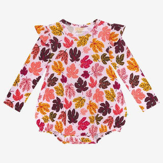 Girl's Long Sleeve Ruffled Bubble Romper - Autumn (Leaves) Baby One-Pieces