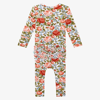 Girl's Bamboo Long Sleeve Ruffled Henley Romper - Alma (Floral) Baby One-Pieces