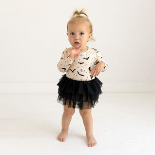 Girl's Bamboo Long Sleeve Tulle Skirt Bodysuit - Spooky Bats Baby One-Pieces