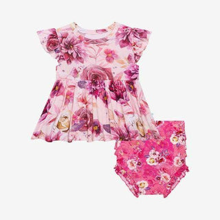 Girl's Ruffled Cap Sleeve Basic Peplum Top & Bloomer Outfit Set - Amira (Floral) Baby & Toddler Outfits