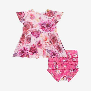 Girl's Ruffled Cap Sleeve Basic Peplum Top & Bloomer Outfit Set - Amira (Floral) Baby & Toddler Outfits