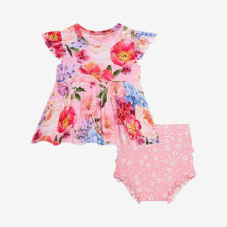 Girl's Bamboo Ruffled Cap Sleeve Basic Peplum Top & Bloomer Outfit Set - Brisa (Floral) Baby & Toddler Outfits