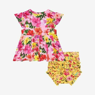 Girl's Ruffled Cap Sleeve Basic Peplum Top & Bloomer Outfit Set - Malana (Hibiscus) Baby & Toddler Outfits