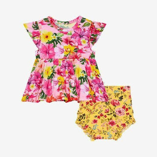 Girl's Ruffled Cap Sleeve Basic Peplum Top & Bloomer Outfit Set - Malana (Hibiscus) Baby & Toddler Outfits