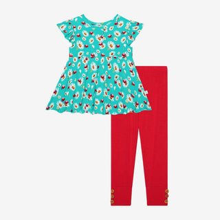 Girl's Bamboo Ruffled Cap Sleeve Basic Peplum Top & Legging Outfit Set - Ladybug Baby & Toddler Outfits