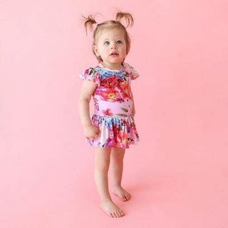 Girl's Ruffled Cap Sleeve Basic Twirl Skirt Bodysuit - Brisa (Floral) Baby One-Pieces