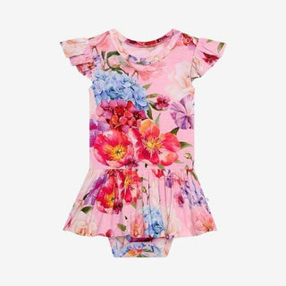 Girl's Ruffled Cap Sleeve Basic Twirl Skirt Bodysuit - Brisa (Floral) Baby One-Pieces