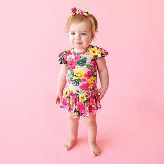 Girl's Ruffled Cap Sleeve Basic Twirl Skirt Bodysuit - Malana (Hibiscus) Baby One-Pieces