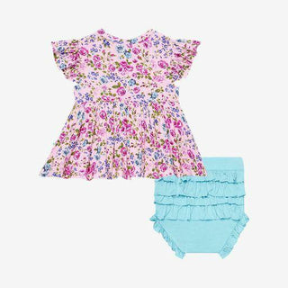 Girl's Bamboo Ruffled Cap Sleeve Henley Peplum Top & Bloomer Outfit Set - Pixie (Floral) Baby & Toddler Outfits