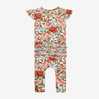 Girl's Bamboo Ruffled Cap Sleeve Henley Romper - Alma (Floral) Baby One-Pieces