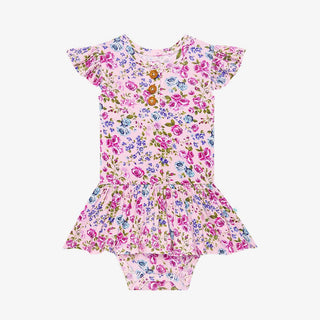 Girl's Ruffled Cap Sleeve Henley Twirl Skirt Bodysuit - Pixie (Floral) Baby One-Pieces