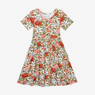 Girl's Bamboo Short Sleeve Henley Twirl Dress - Alma (Floral) Baby & Toddler Dresses