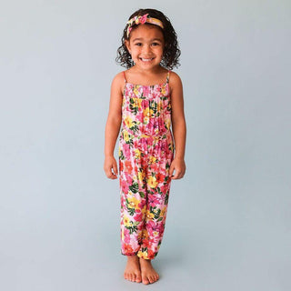 Girl's Smocked Spaghetti Jumpsuit - Malana (Hibiscus) Baby One-Pieces