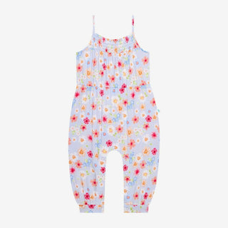 Girl's Bamboo Smocked Spaghetti Jumpsuit with Snaps - Carissa (Floral) Baby One-Pieces