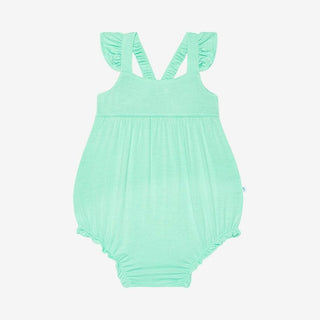 Girl's Solid Basic Ruffled Cap Sleeve Bubble Romper - Sea Glass Baby One-Pieces