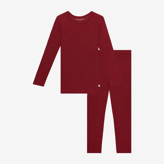 Girl's Solid Bamboo Long Sleeve Pajama Set - Maroon Waffle Baby & Toddler Sleepwear