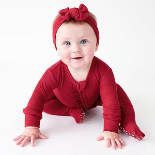 Girl's Solid Ruffle Footie with Zipper - Maroon Waffle Baby & Toddler Sleepwear