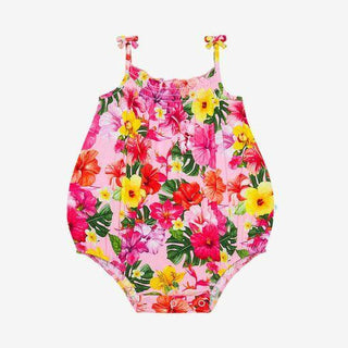 Girl's Bamboo Spaghetti Strap Bubble Romper - Malana (Hibiscus) Baby One-Pieces