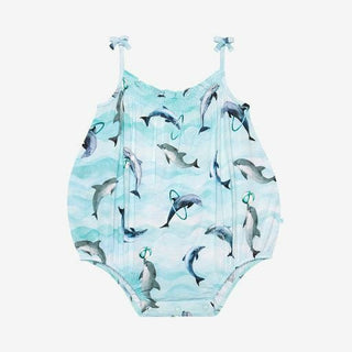 Girl's Spaghetti Strap Bubble Romper - Skipper (Dolphins) Baby One-Pieces