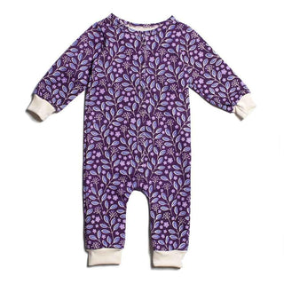 Long Sleeve French Terry Jumpsuit - Violet, Leaves & Flowers Baby One-Pieces